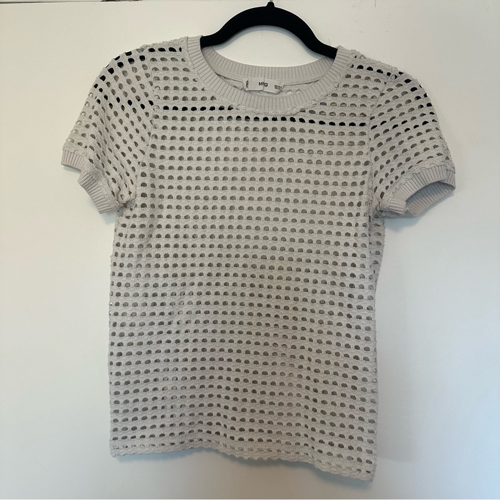 Mango White Short Sleeve Knit Top - Picture 2 of 4